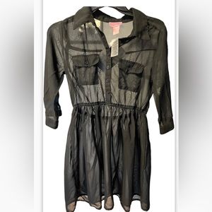 NWT Cool Girl Completely Shear Flowy BoHo Chic Collar 3/4 Sleeve Black Dress SzM